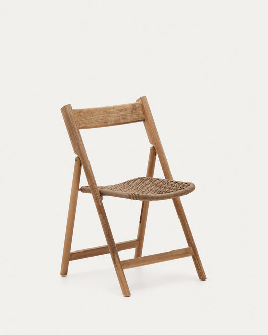 Dandara folding chair in solid acacia wood with steel structure and beige cord FSC 100%