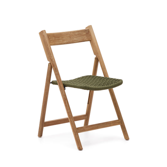 Dandara folding chair in solid acacia wood with steel structure and green cord FSC 100%