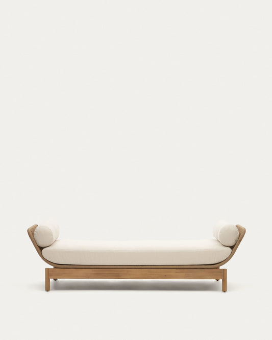 Catalina sun lounger, in beige cord and solid FSC acacia wood