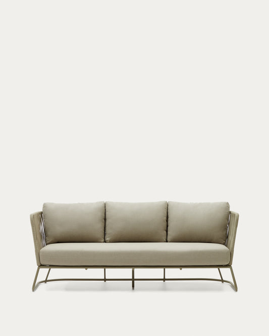 Saconca 3-seater outdoor sofa made of cord and green galvanised steel, 189 cm