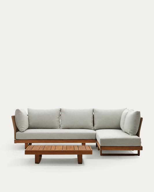 Raco 5 seater corner sofa and coffee table, made from solid acacia wood