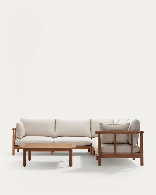 Sacova set, 5 seater corner sofa and coffee table made from solid eucalyptus wood