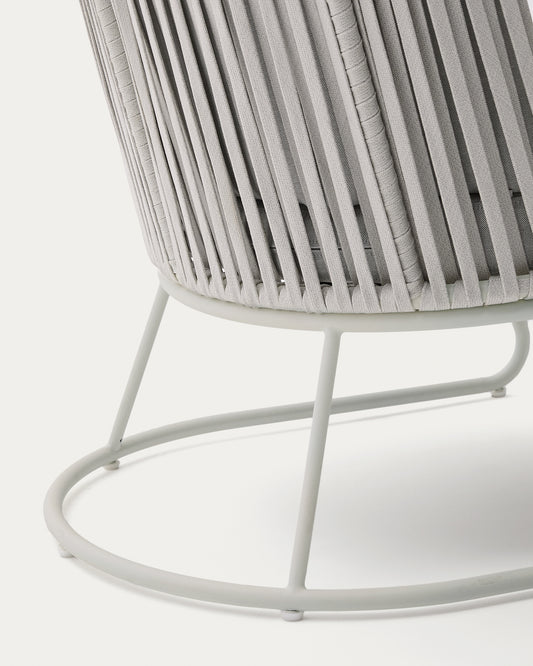 Saconca outdoor armchair with high backrest made of rope cord and grey galvanised steel