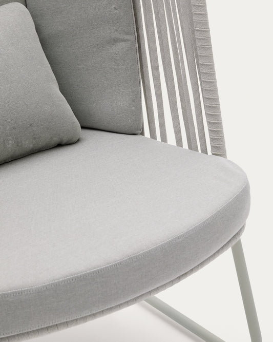 Saconca outdoor armchair with high backrest made of rope cord and grey galvanised steel