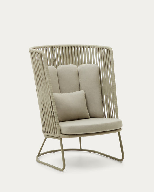 Saconca outdoor armchair with a high backrest made of cord and green galvanised steel