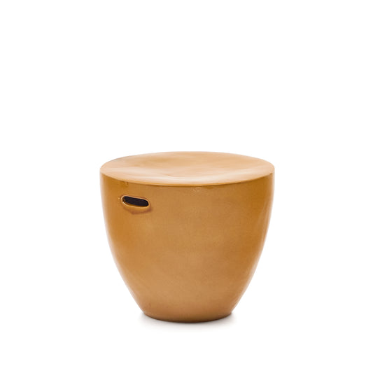 Mesquida outdoor side table made of ceramic with glazed mustard finish Ø 45 cm