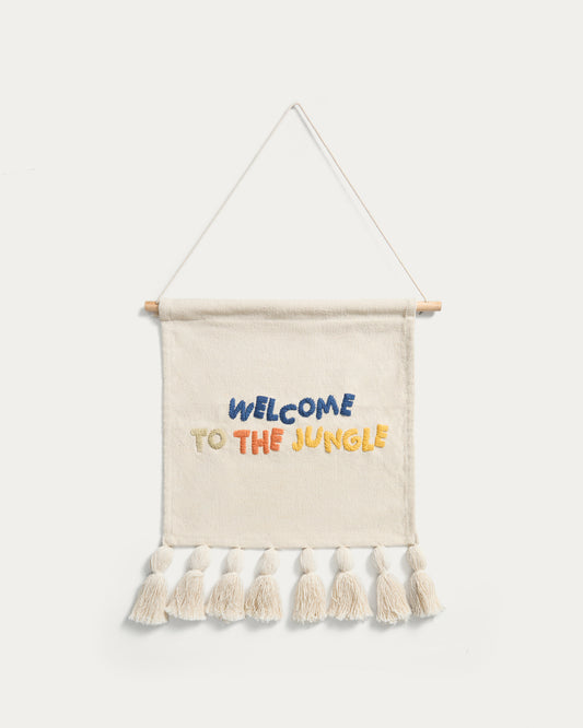 탄다니 베이지 레터링 프린지 디테일 코튼 태피스트리 벽걸이 