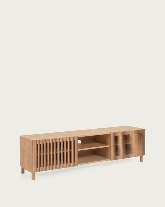 Beyla 2-door TV stand in solid ash wood and oak veneer 180 x 49.5 cm FSC 100%