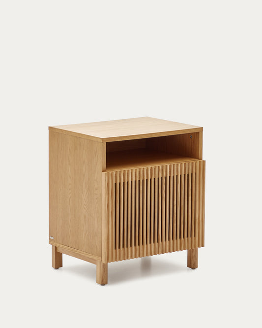 Beyla bedside table in solid ash wood and oak veneer 53 x 62 cm FSC 100%