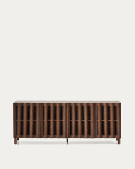 Beyla sideboard with 4 doors in ash veneer and solid ash wood with walnut-tone finish 180 x 71.5 cm FSC 100%