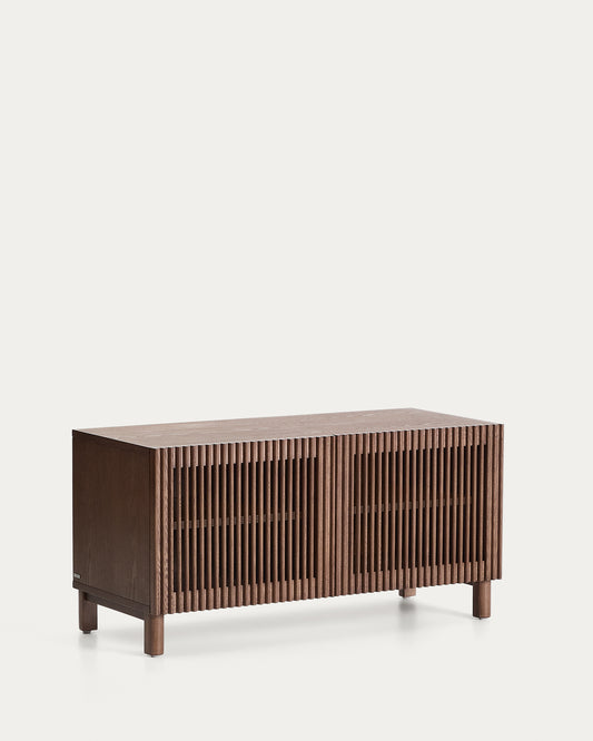 Beyla shoe cabinet with 2 doors in ash veneer and solid ash wood with walnut-tone finish 98.5 cm FSC 100%