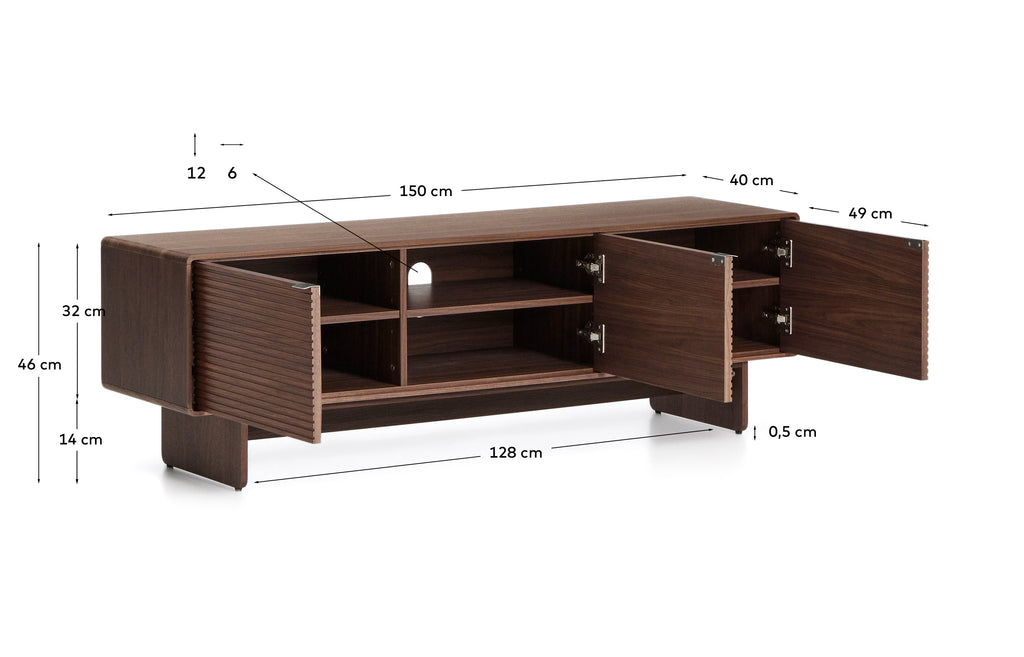 Norlen 3-door TV stand in walnut veneer FSC Mix Credit 150 x 40 cm