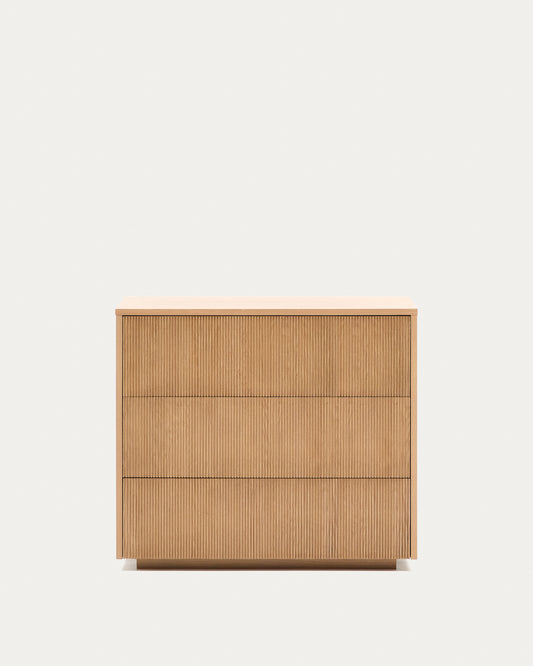 Helvine chest of 3 drawers in oak veneer 90 x 78 cm FSC 100%