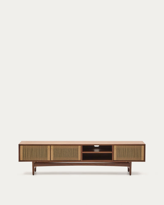 Elan TV cabinet 3 doors veneer and solid walnut and cord 200 x 50 cm FSC Mix Credit