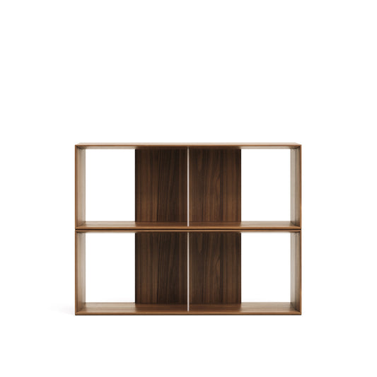 Litto set of 2 modular shelving units in walnut wood veneer, 101 x 76 cm