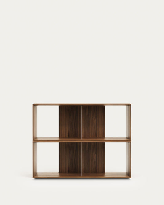 Litto set of 2 modular shelving units in walnut wood veneer, 101 x 76 cm