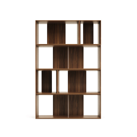 Litto set of 6 modular shelving units in walnut wood veneer, 101 x 152 cm