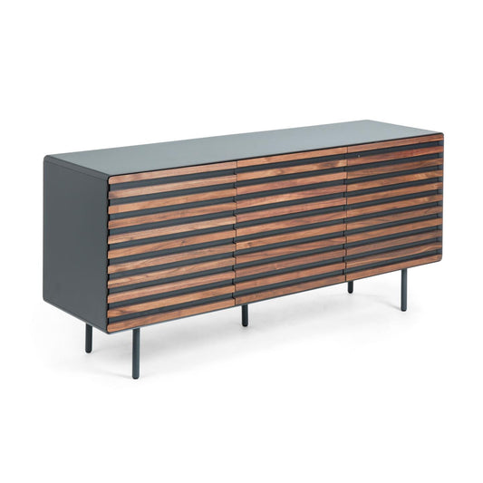 Kesia 2 door sideboard in walnut veneer with black lacquer & black steel, 162 x 74 cm