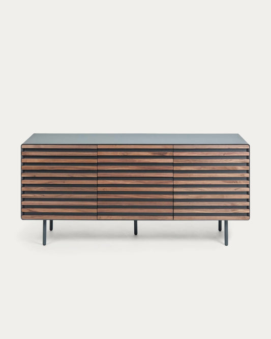 Kesia 2 door sideboard in walnut veneer with black lacquer & black steel, 162 x 74 cm