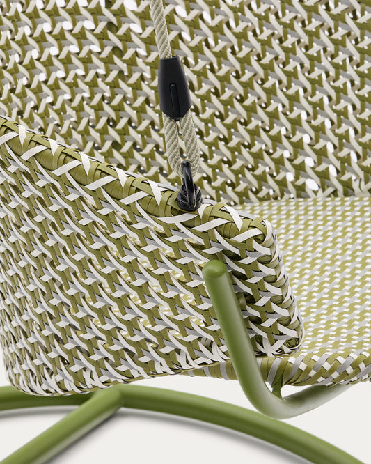 Saliga green hanging armchair with base in aluminium and synthetic rattan