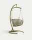 Saliga green hanging armchair with base in aluminium and synthetic rattan