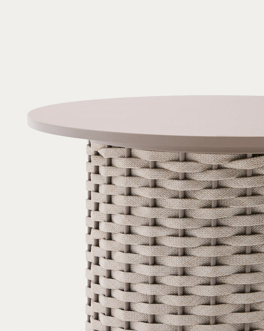 Sedalis outdoor side table in aluminium and taupe rope cord Ø50cm