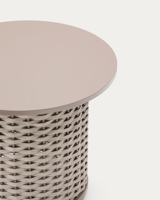 Sedalis outdoor side table in aluminium and taupe rope cord Ø50cm