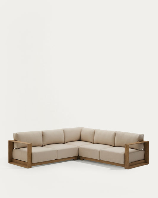 Ambra 5-seater corner sofa in solid acacia wood with light finish 248cm FSC 100%
