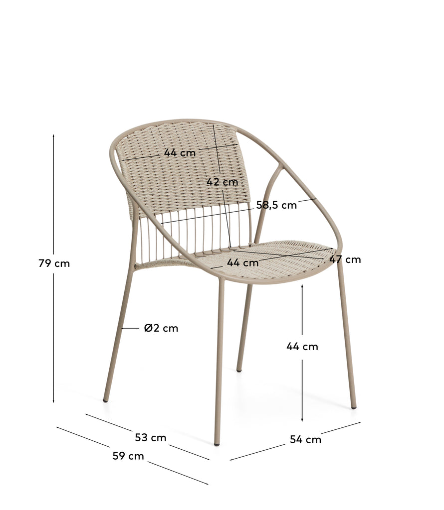 Atrani stackable chair in galvanized steel and taupe rope