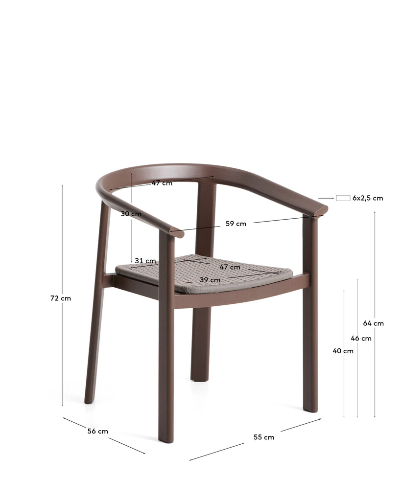 Stackable Erice chair in aluminium and brown rope.