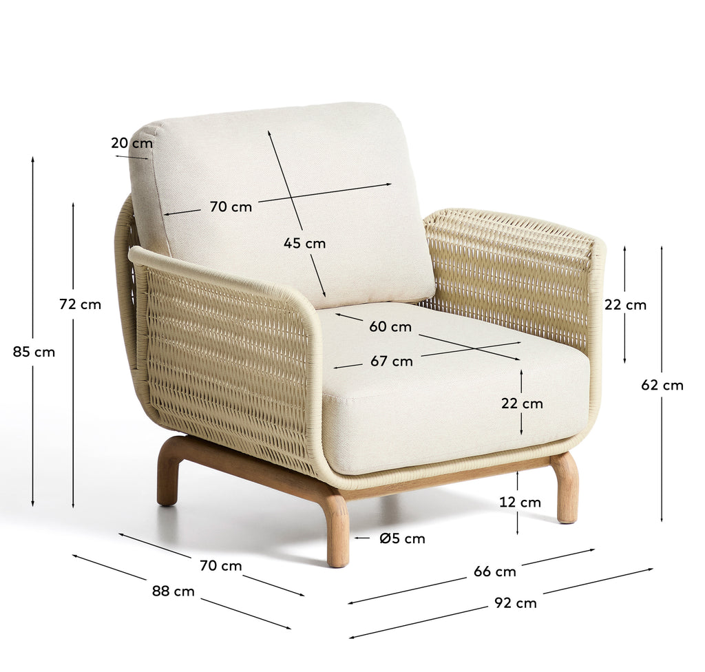 Alipa armchair in FSC 100% solid acacia wood and ecru rope cord