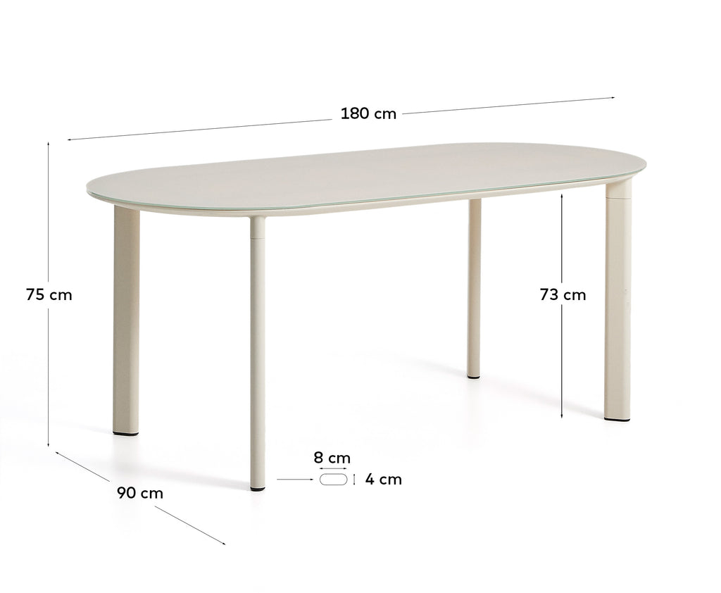 에리스 알루미늄 강화유리 타원형 테이블 180x90cm (에크루)