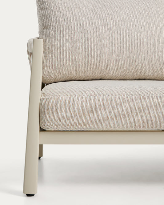 Aleria set with 3-seater sofa, 2 armchairs and coffee table in aluminium and ecru synthetic rope