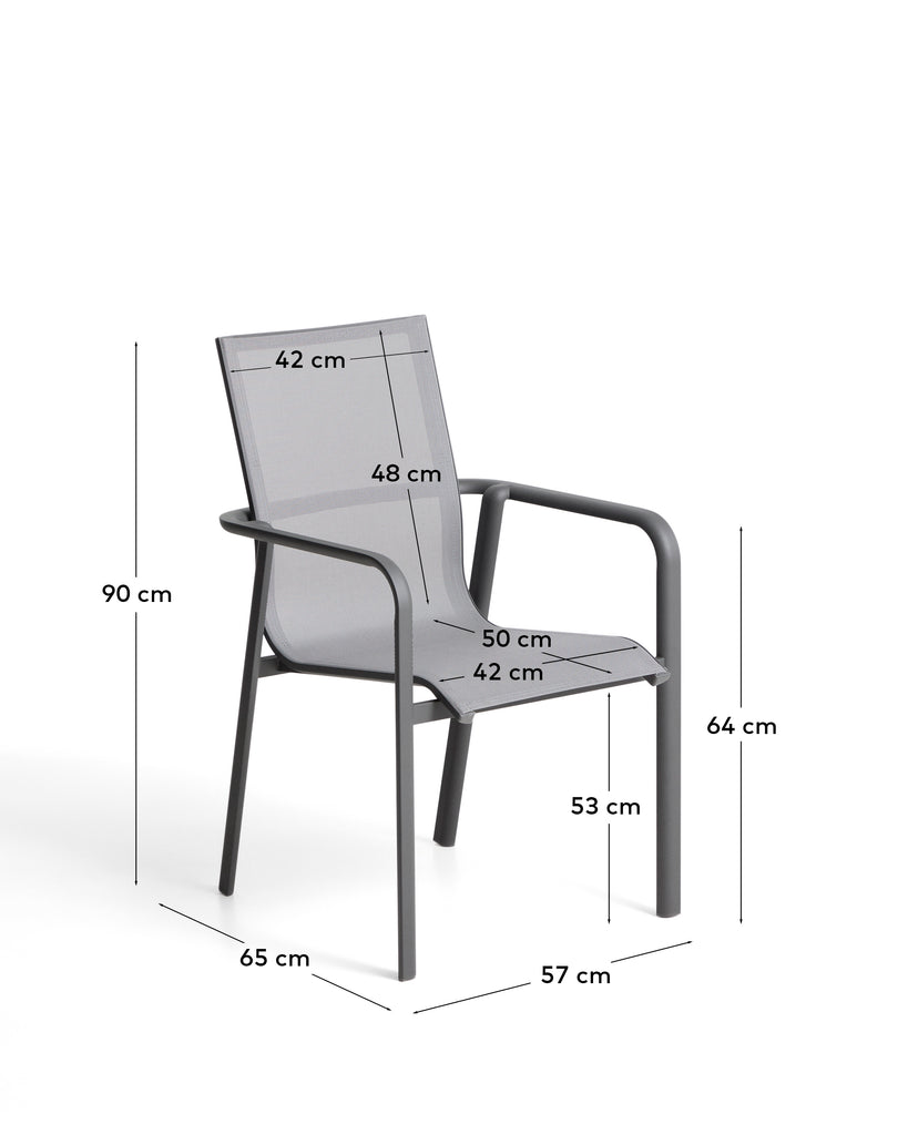 Canea stackable outdoor chair in grey texteline and graphite aluminium