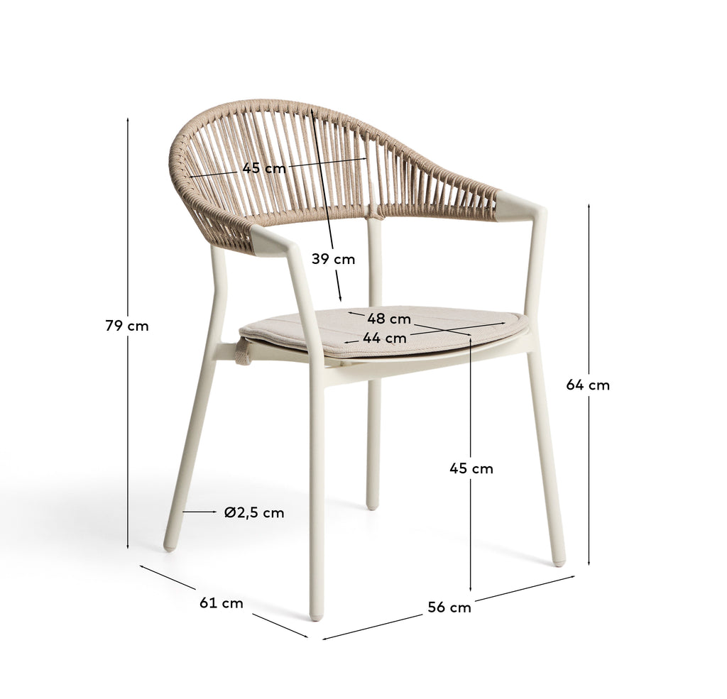 Alimia stackable outdoor chair in ecru aluminium with beige synthetic rope