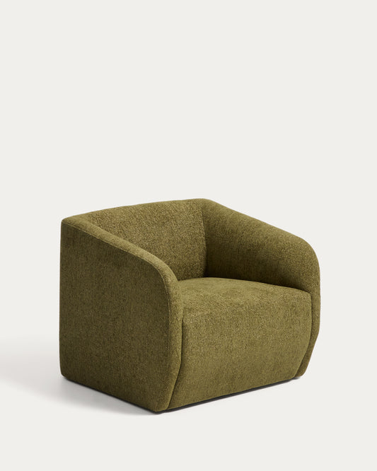 Milare armchair in olive green chenille 83 cm FSC 100%