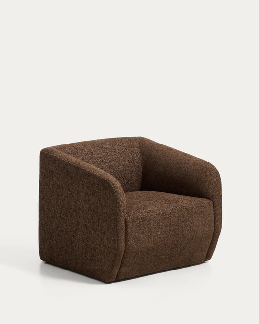 Milare armchair in chocolate brown chenille 83 cm FSC 100%