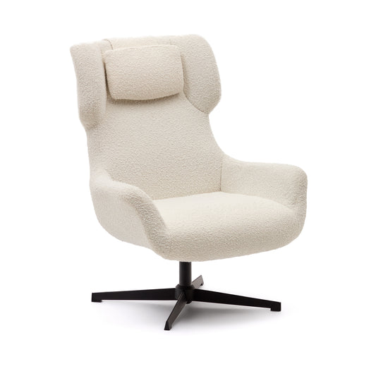 Zalina swivel armchair in white bouclé and steel with black finish FSC 100%