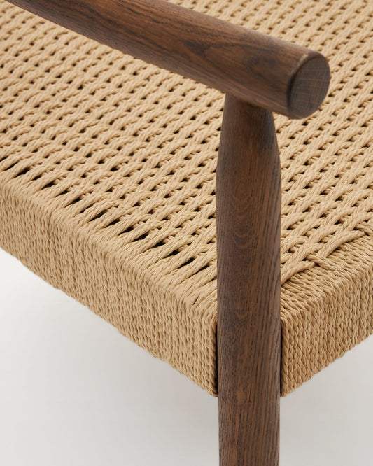 Yalia armchair in solid oak with a walnut finish and paper rope seat FSC 100%