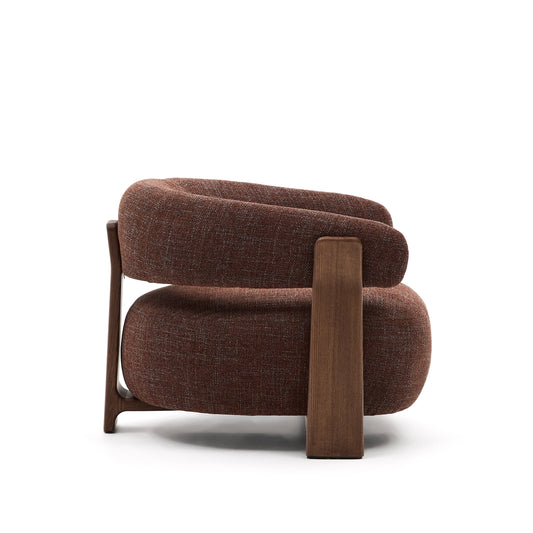 Granite brown chenille armchair with solid ash wood legs in a walnut finish FSC 100%