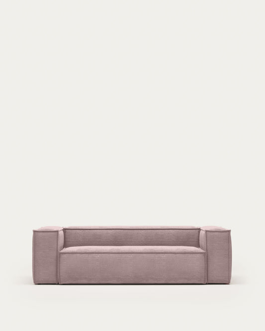 Blok 3 seater sofa in pink wide seam corduroy, 240 cm