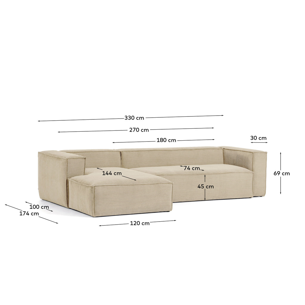 블럭 OEKO-TEX인증 코듀로이 타우페 4인 소파(정면좌측카우치형) 330cm