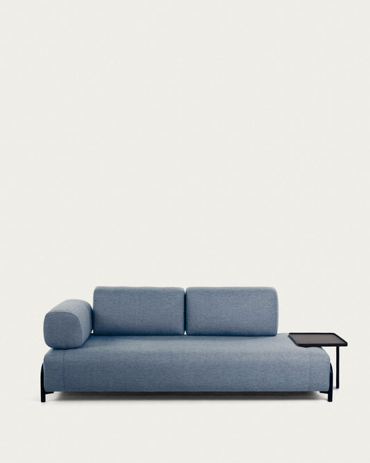 Compo 3 seater sofa with large tray in blue, 252 cm