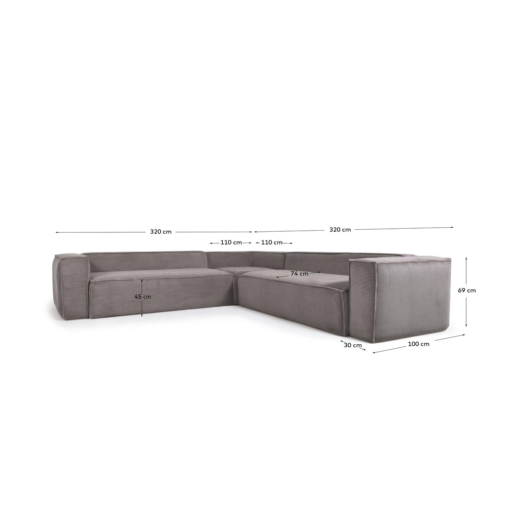 블럭 OEKO-TEX인증 코듀로이 그레이 6인 소파(코너형) 320×320cm