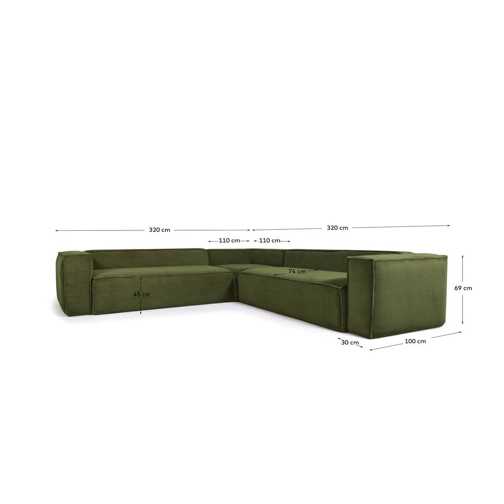 블럭 OEKO-TEX인증 코듀로이 그린 6인 소파(코너형) 320×320cm