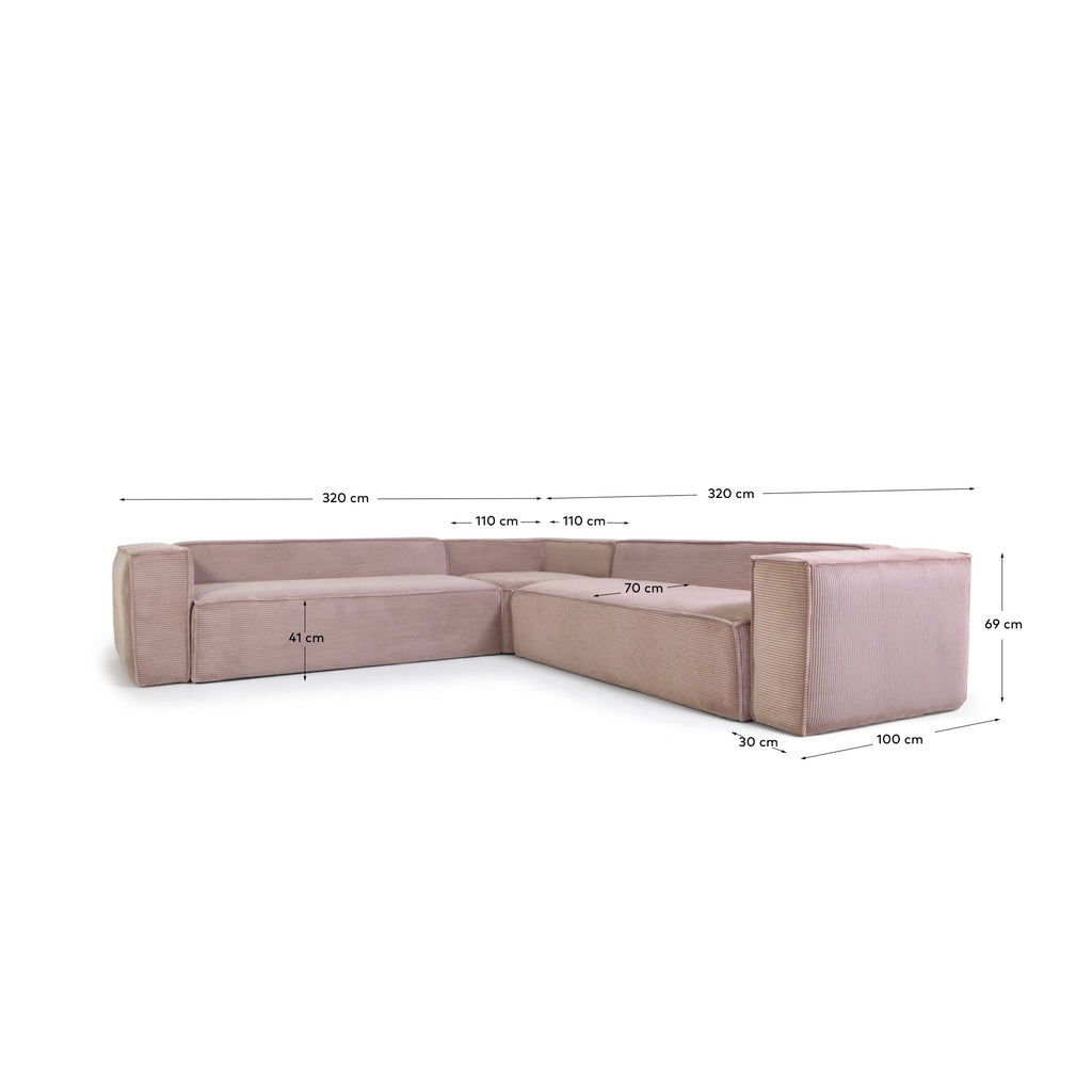 블럭 OEKO-TEX인증 코듀로이 핑크 6인 소파(코너형) 320×320cm