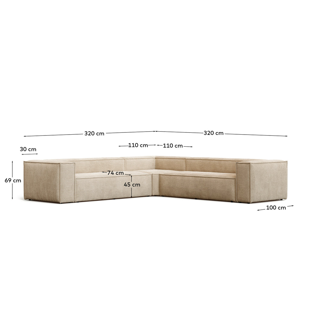 블럭 OEKO-TEX인증 코듀로이 타우페 6인 소파(코너형) 320×320cm