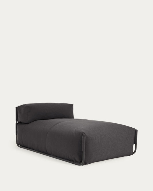 Square chaise longue pouffe with backrest in dark grey with black aluminium, 165 x 101 cm