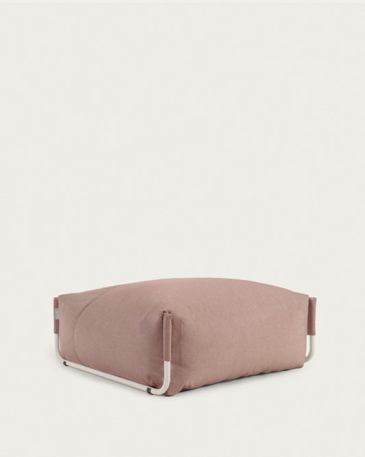 Square modular 100% outdoor sofa pouffe in terracotta with white aluminium, 101 x 101 cm