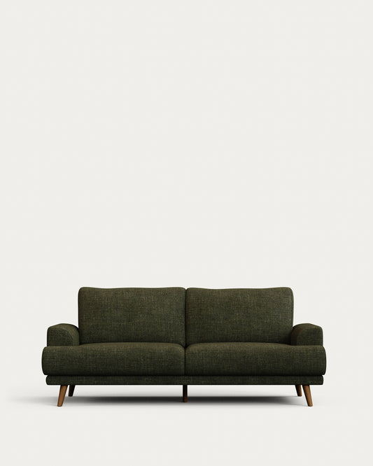 카린 GRS인증 그린 셔닐 패브릭 월넛 너도밤나무 원목 2인 소파 210cm